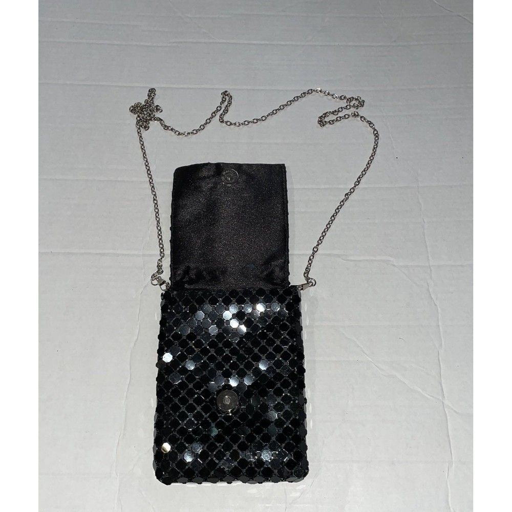 Black mesh crystal embellished shoulder tote purse bag - Picture 6 of 8